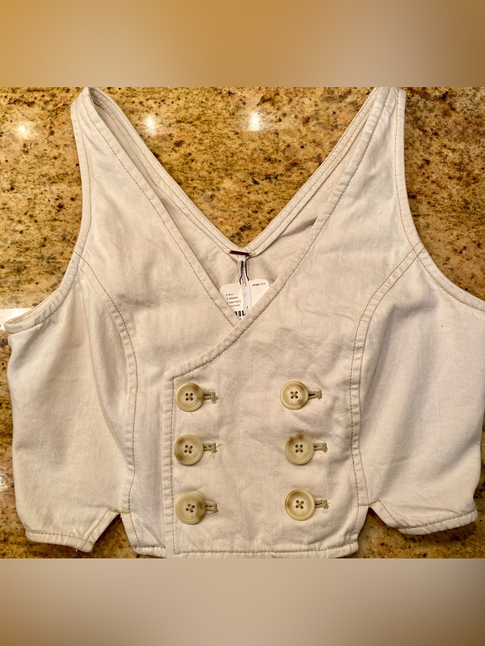 Free People Double-Breasted Ivory Cropped Vest, Size 4, NWT! - Picture 3 of 6